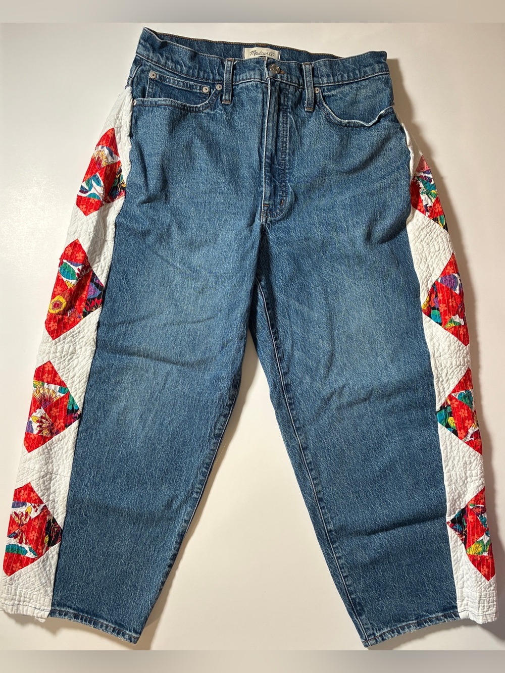 Madewell Balloon Jeans Upcycled Quilted Patchwork Panels Size 30